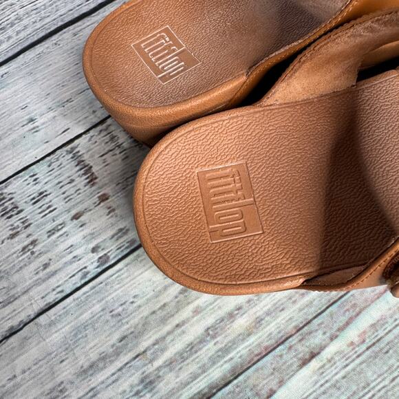 FitFlop Lulu Leather Adjustable Slide Sandals Tan 8 - Picture 3 of 5